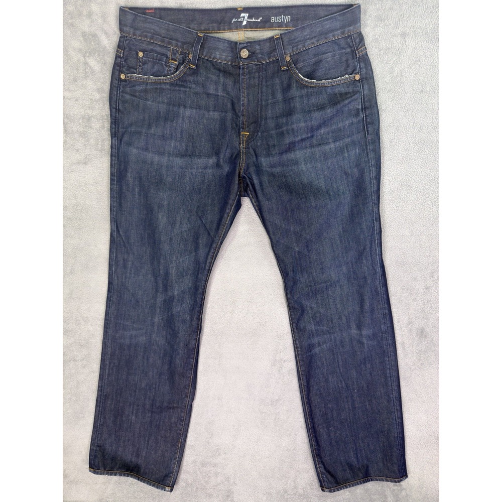 7 For All Mankind Jeans Mens 36x34 Blue Austyn Straight Relaxed Dark Wash Denim